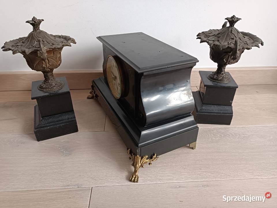 Zegar kominkowy Napoleon III przystawki brąz XIX wielkopolskie Budzyń