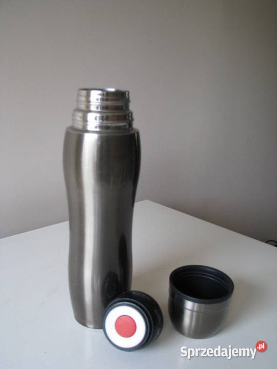 Mały stalowy termos turystyczny z kubkiem 04 l brązowy Brzegi