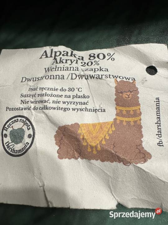 Czapka damska z alpaki zielona handmade Polska