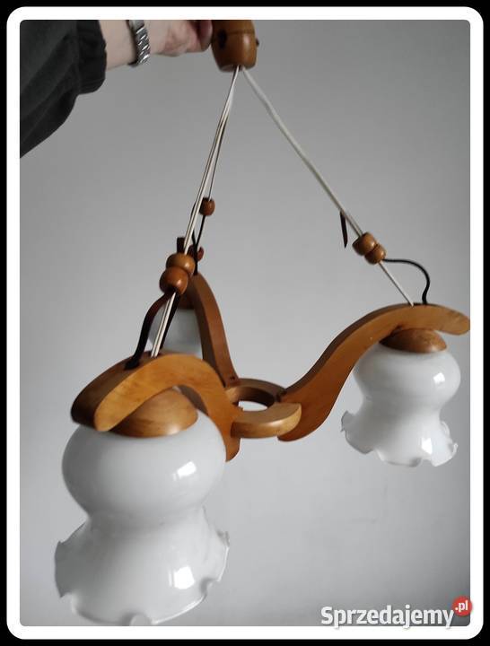 Żyrandol lampa sufitowa 3 żarówki szkło i drewno Płock sprzedam