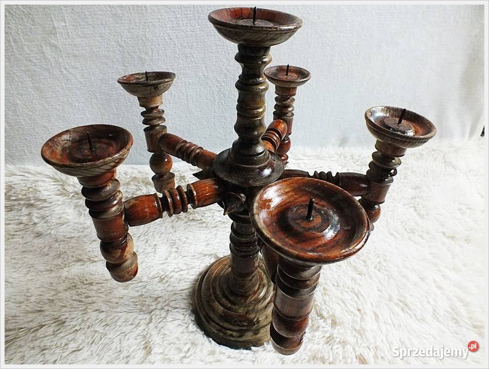Ponury stary świecznik Wikingów drewniany Żary