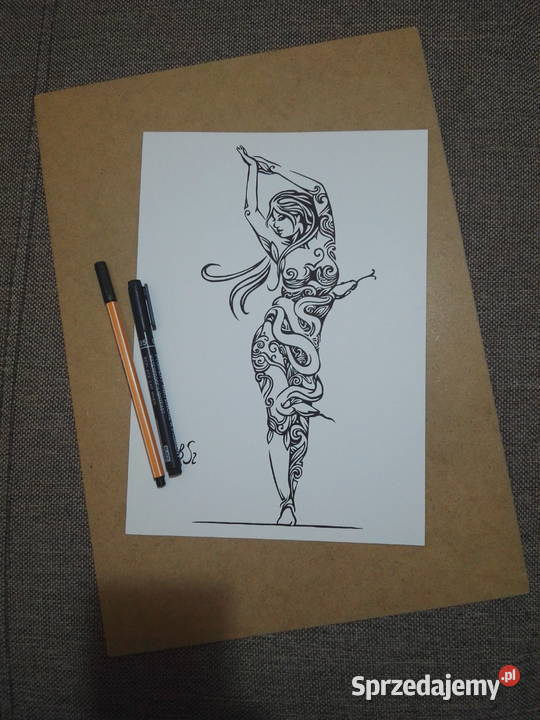 Rysunek kobieta z wężami cienkopis A4 250gm2 mazowieckie Warszawa sprzedam
