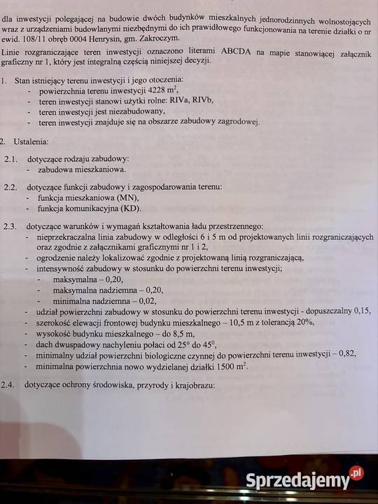 Działka budowlana z pozwoleniem na dwa domy Pod Henrysin