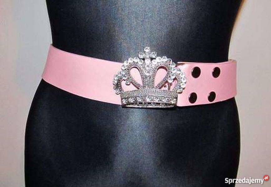 Pasek różowy skórzany z koroną cyrkonia diamenty Zamość sprzedam