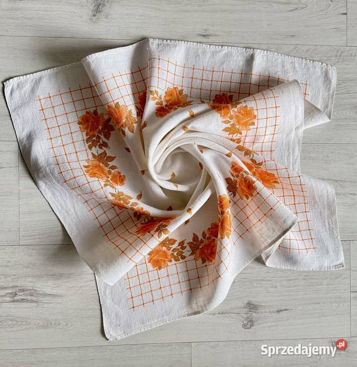 Obrus w kwiaty len 80x70 duży biały pomarańczowy Łódź