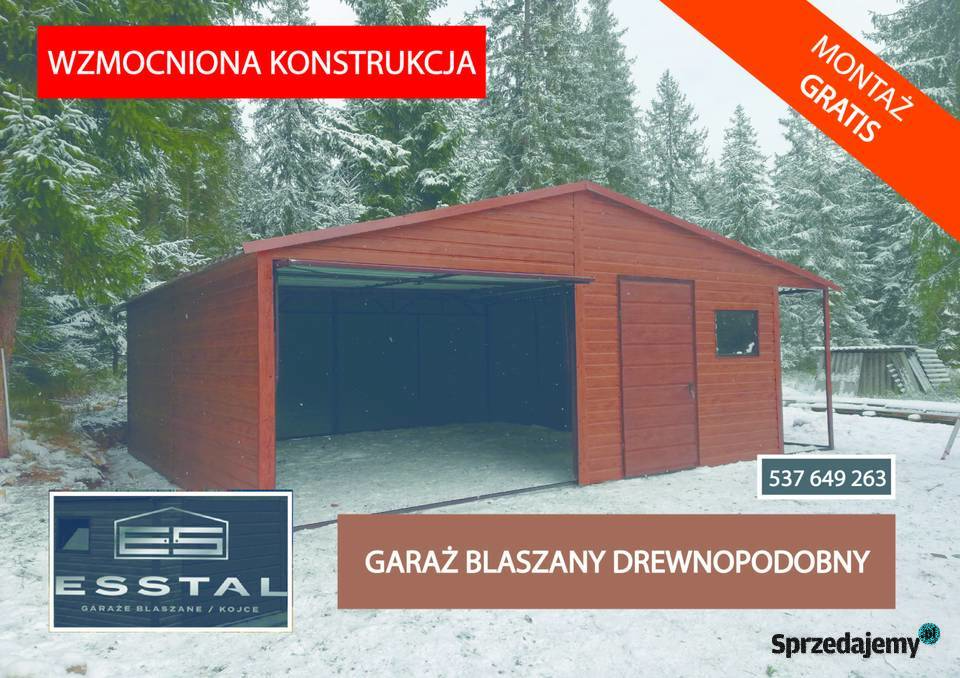 Garaż Blaszany DREWNOPODOBNY z zadaszeniem Ostróda