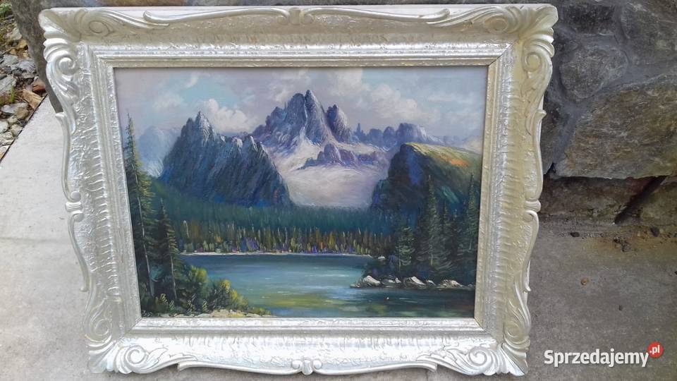 Stary obraz na plotnie w ramie Rozmiar 83x70 Lubań
