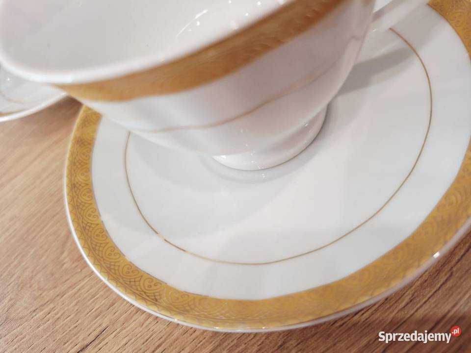 Zestaw 5 osob filiżanki porcelana 24 karaty gold Porcelana i szkło