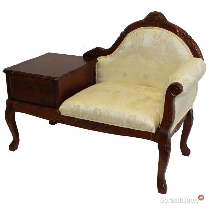 Stylowy drewniany fotel ludwikowski ławka z szufladą 74494