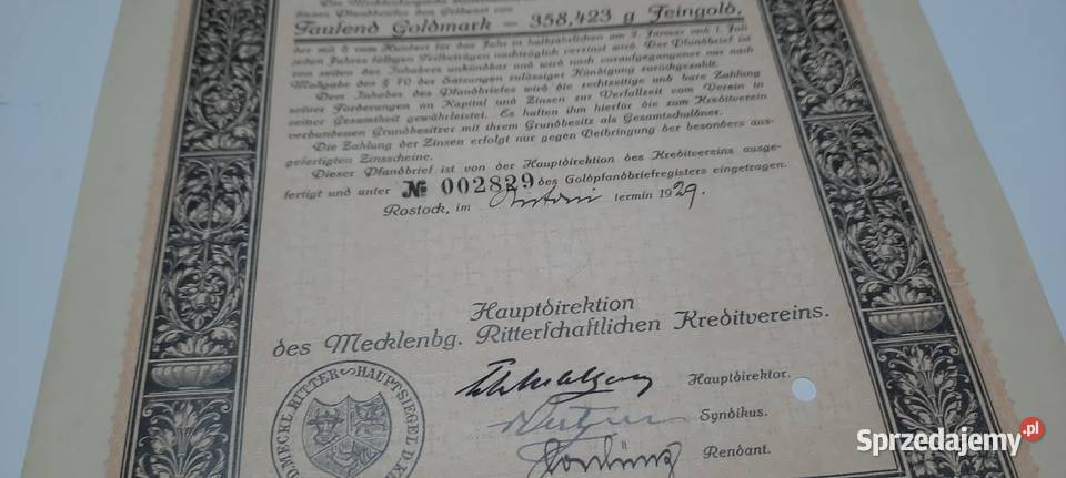 Historyczny papier zabezpieczający obligacja na Antykwariat Warszawa sprzedam