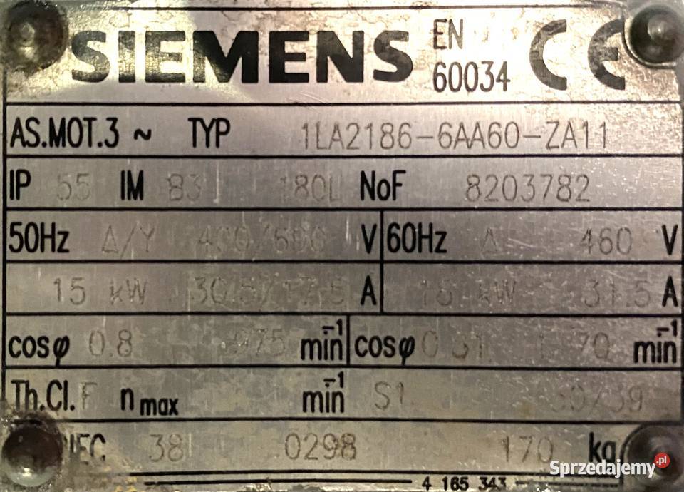 silnik elektryczny 15kW 975obr 3fazowy SIEMENS Pigża
