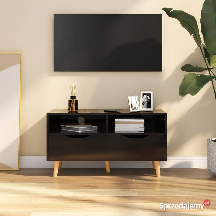 Szafka TV czarna wysoki połysk 90x40x485