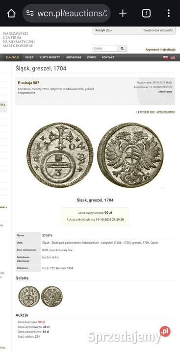 3 fenigi śląskie 1704 Leopold I srebro Wejherowo