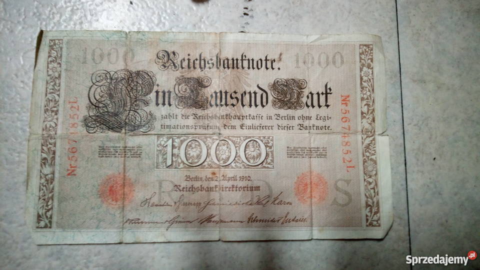 Banknoty 100 marek 1908r 1000 marek 20000 marek Błaszki