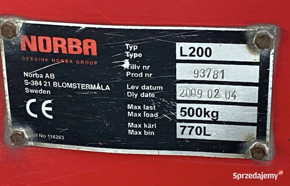 Zabudowa śmieciarki NORBA RL200 156m3 250KM Śmieciarki Wola Murowana