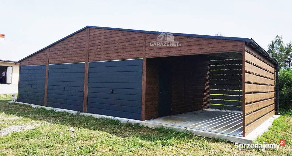 GARAŻ BLASZANY 9m x 5m WIATA 3m 2xDRZWI 3xBRAMA Domki narzędziowe Łapanów
