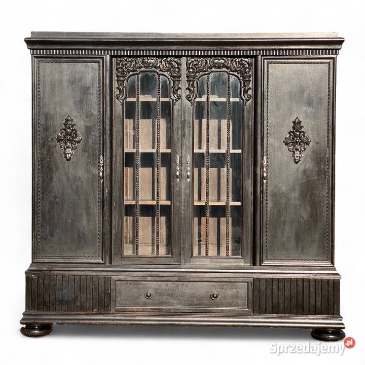 Duża rzeźbiona biblioteczka z witryną czerń Gryfice