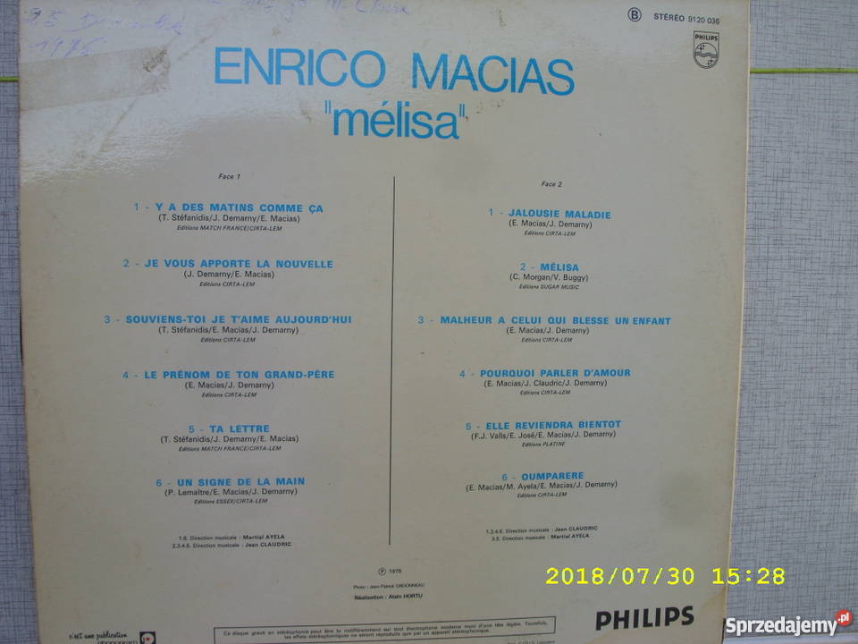 Pop LP ENRICO MACIASMELISA France