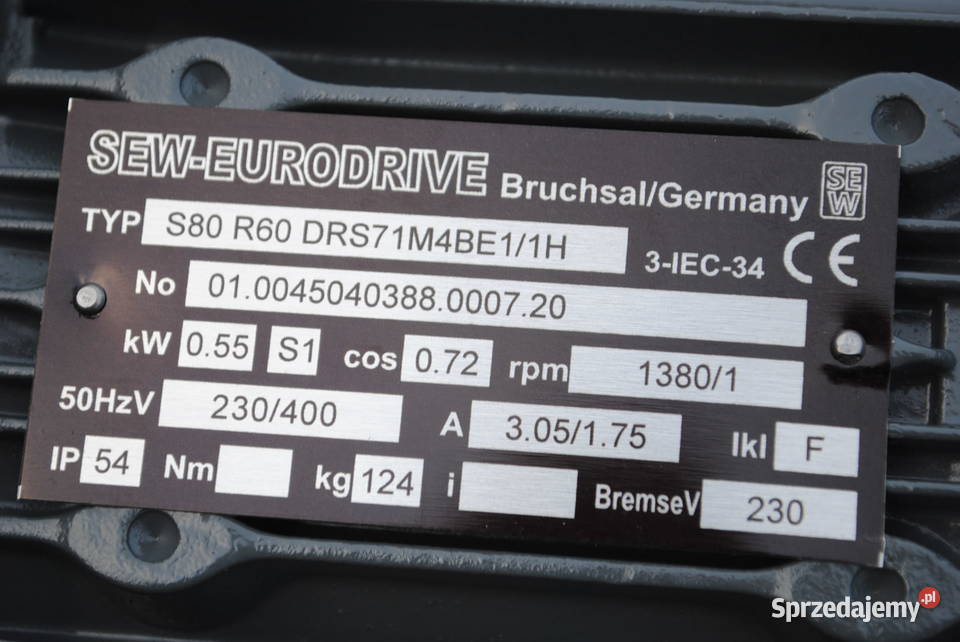 Motoreduktor kątowy 055kw 1obrmin z hamulcem
