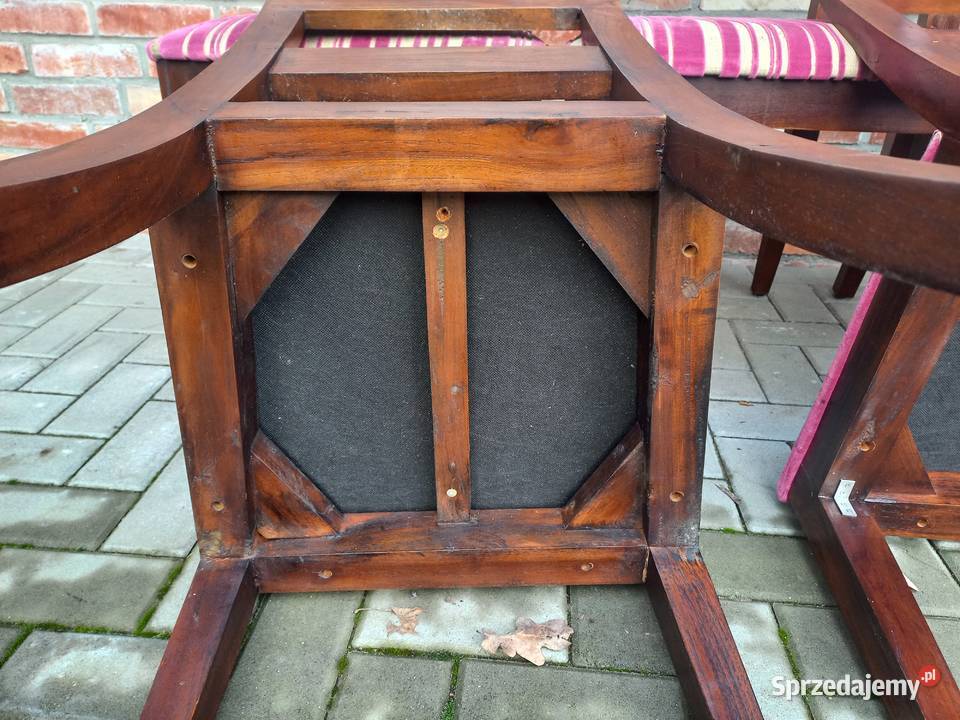 Krzesła drewniane tekowe z materiałową tapicerką 90cm Gawroniec sprzedam