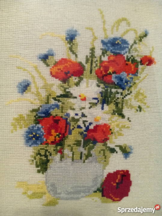 Obraz ręcznie haftowany "Maki i inne polne kwiaty