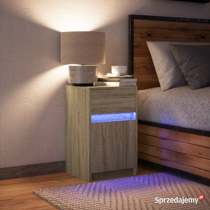Szafka nocna z LED kolor dąb sonoma materiał Nocne Warszawa
