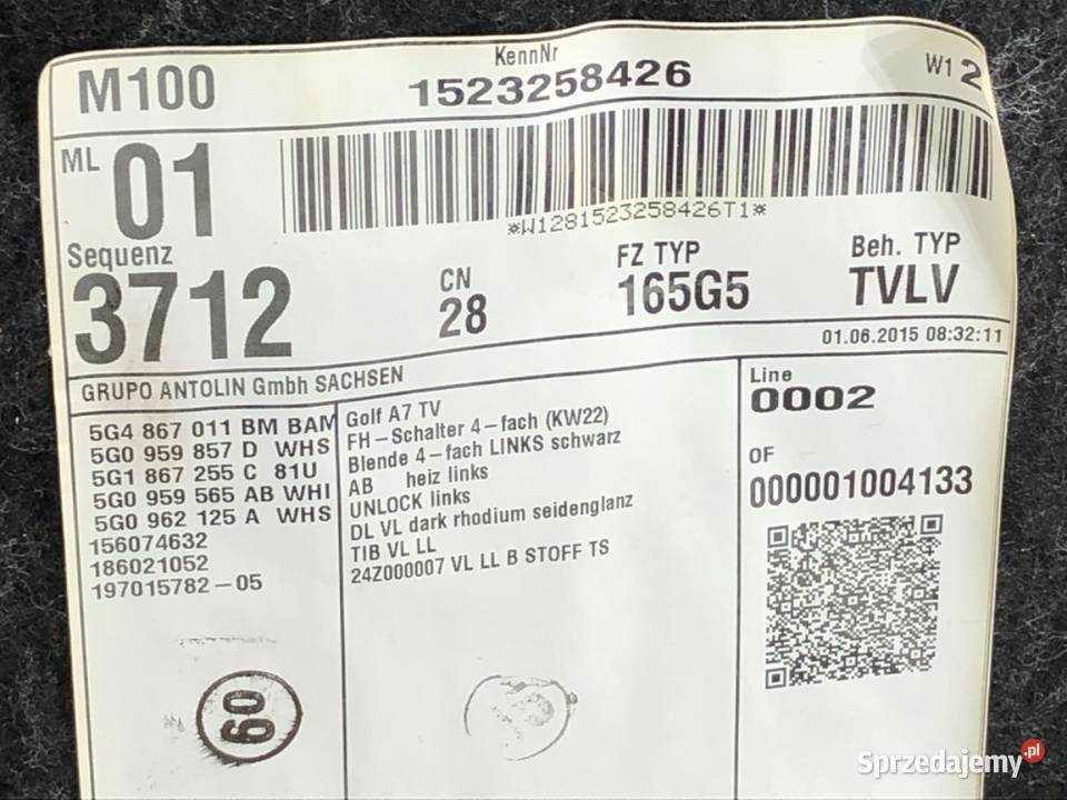 BOCZEK DRZWI LEWY PRZÓD VW GOLF VII 5G4868079 osobowe podkarpackie sprzedam