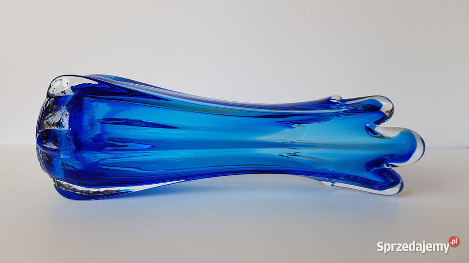 Szklany wazon kolorowe szkło vintage PRL Dąbrowa Górnicza