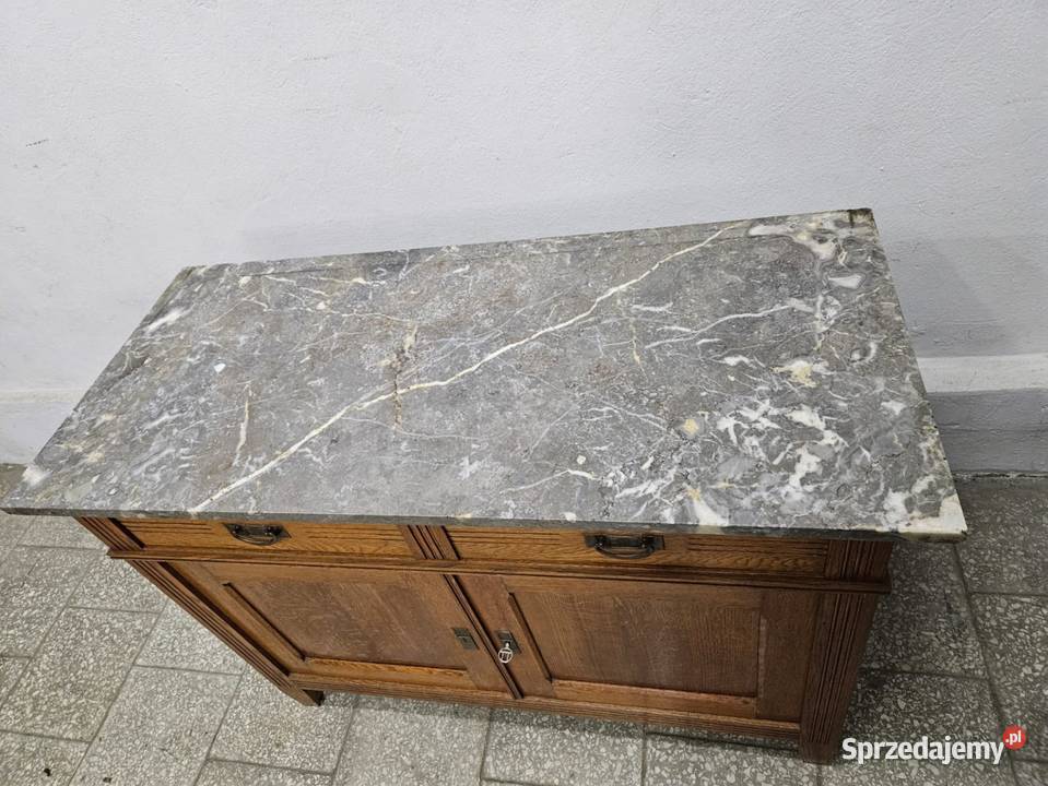 Stara dębowa komoda z marmurem
