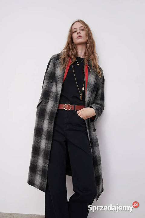wełniany płaszcz w kratę Zara XS 34 Nowy Sosnowiec
