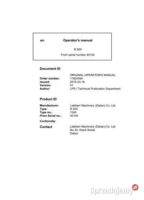 Liebherr R920 instrukcja obsługi DTR świętokrzyskie