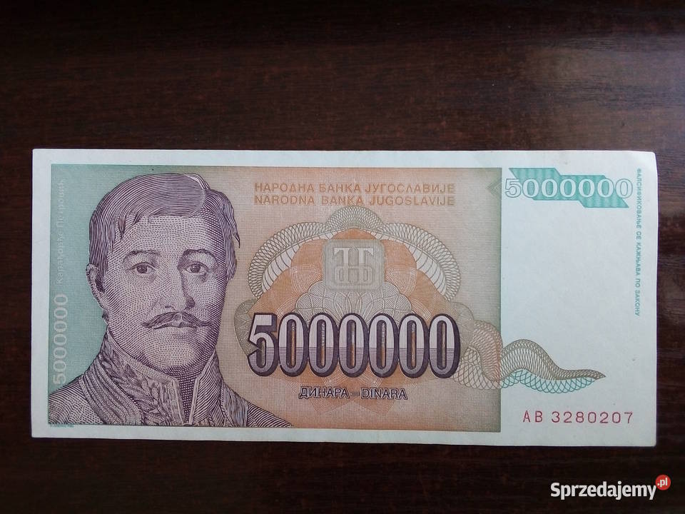 Banknot 5 milionów dinarów Jugosławia Płońsk