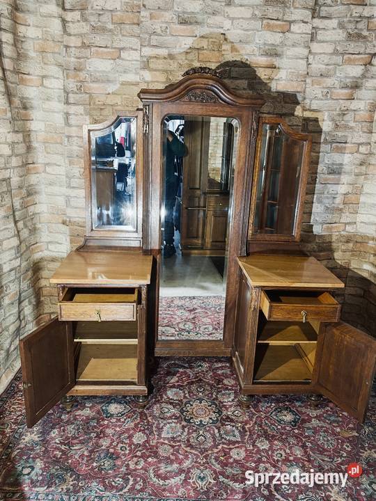 Piękna antyczna toaletka z fazowanymi lustrami i Antyki