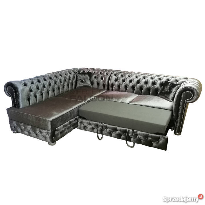 Pikowany narożnik Chesterfield Classic Comfort różowy Łóżka, wersalki i sofy sprzedam