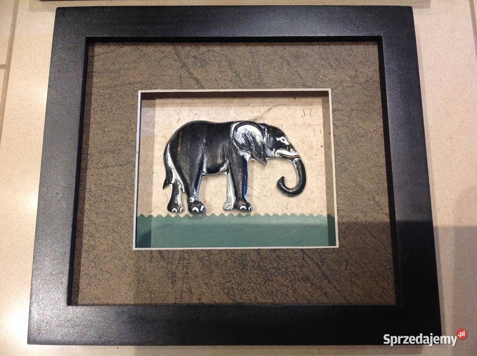 Obrazek Drewniany Płaskorzeźba Gablota 2 Słoń