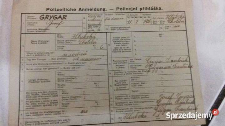Karta meldunkowa z 1941 roku pochodzi z Czech Lubań