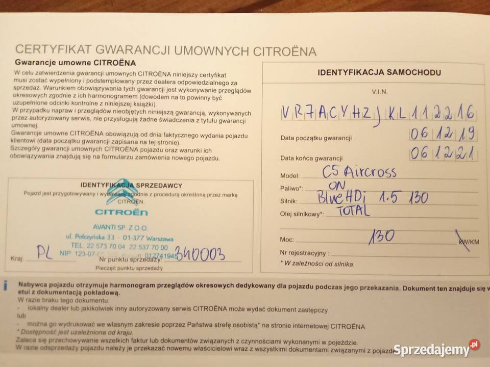Citron C5 Aircross 15 BlueHDi 136 2019 Feel 1 sprzedam