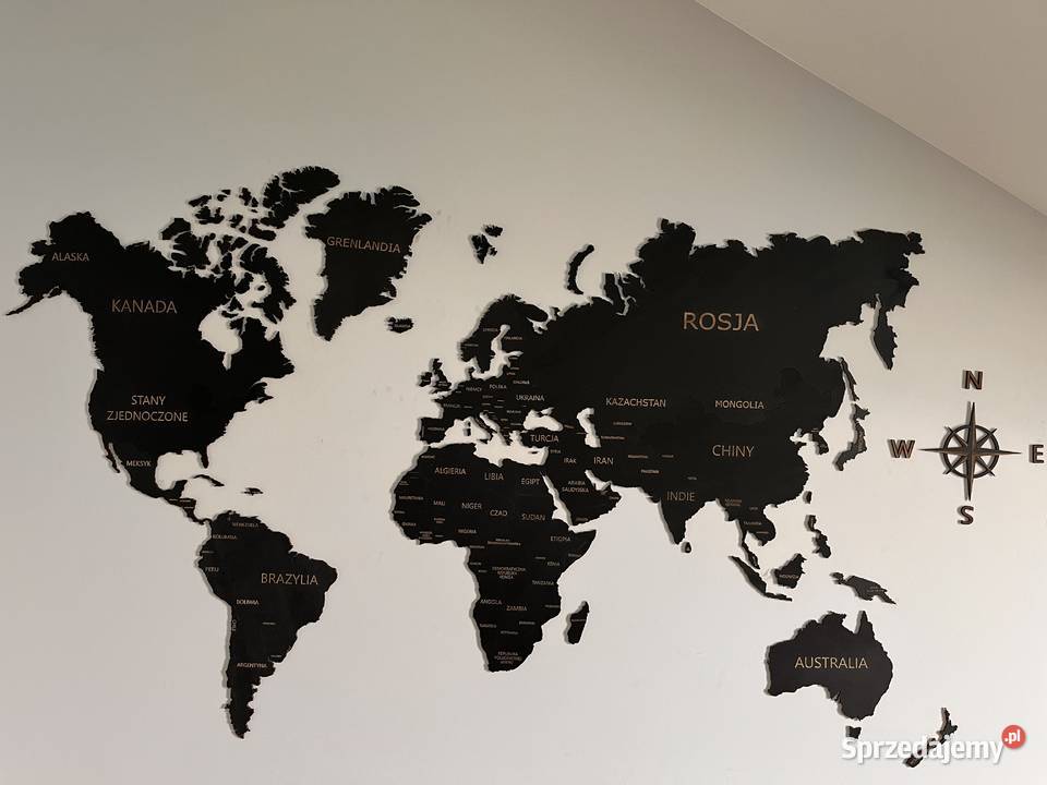 Czarna nowa drewniana mapa świata 150x90 czarny Dekoracje i ozdoby Lublin