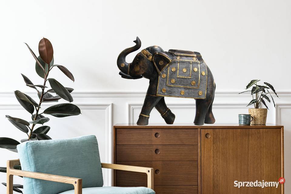 Duży słoń indyjski rzeźba drewno mango heban lubelskie