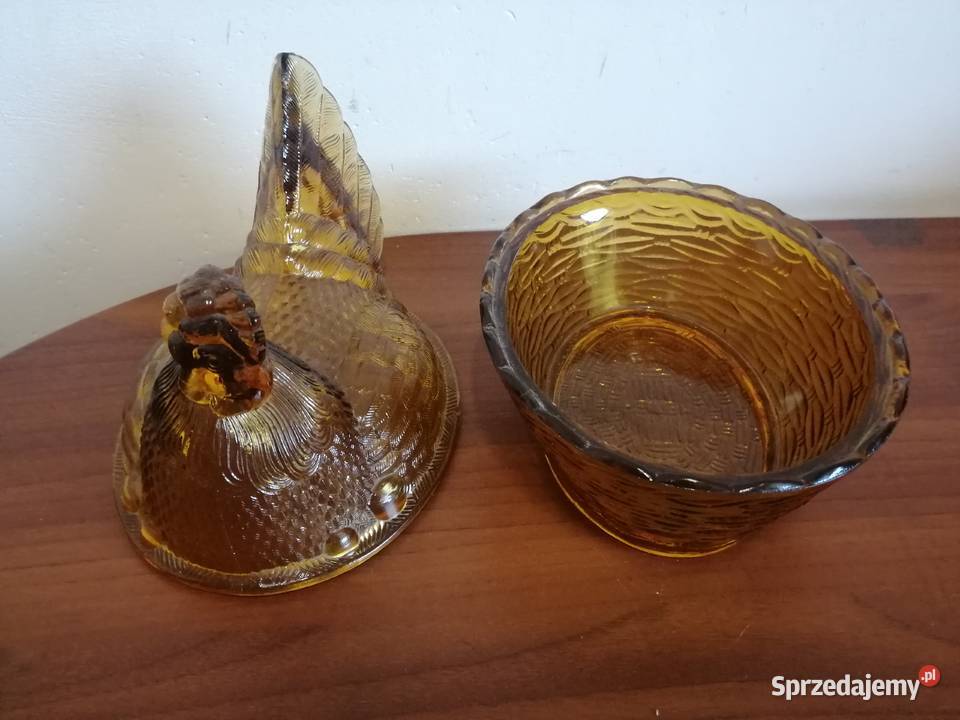 Kura szklana z Ząbkowic bursztynowa duża szkło dolnośląskie Borów