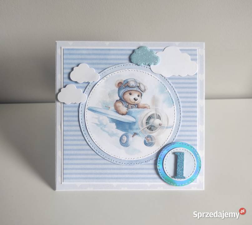 Kartka ręcznie robiona na urodziny Roczek miś w Łódź