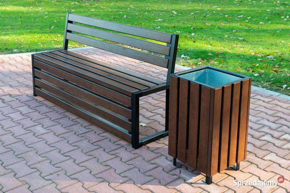 Ławka z oparciem stalowa miejska parkowa Konin