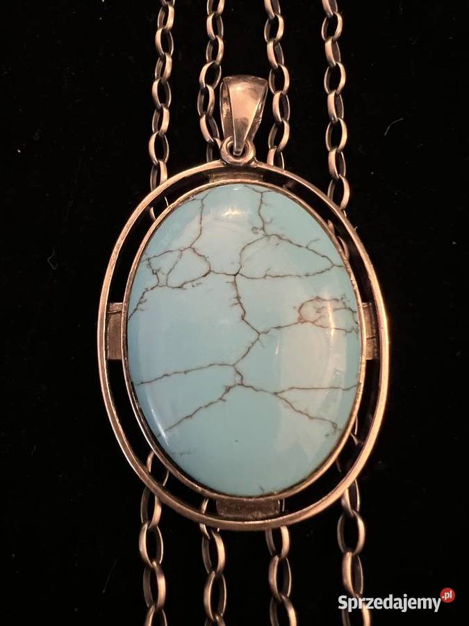 Srebrny wisior medalion turkus łańcuch srebro Biżuteria Warszawa