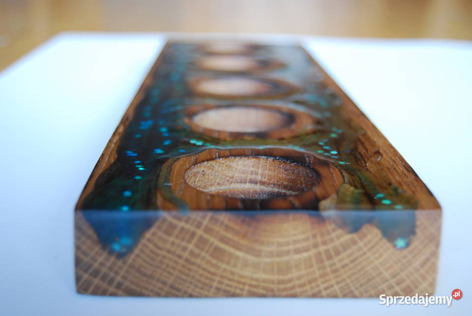 świecznik drewno żywica tealight rękodzieło Myślenice
