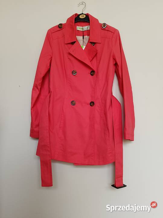 Damski Trencz Różowy z Paskiem Dwurzędowy Gdynia