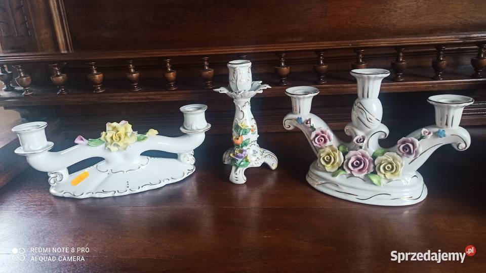 Świecznik sygnowany z bukietem kwiatów Gdańsk