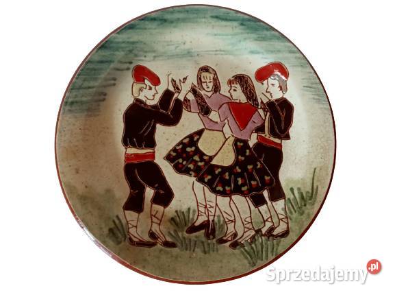 Stary zdobiony ceramiczny talerz wiszący Antyki sprzedam