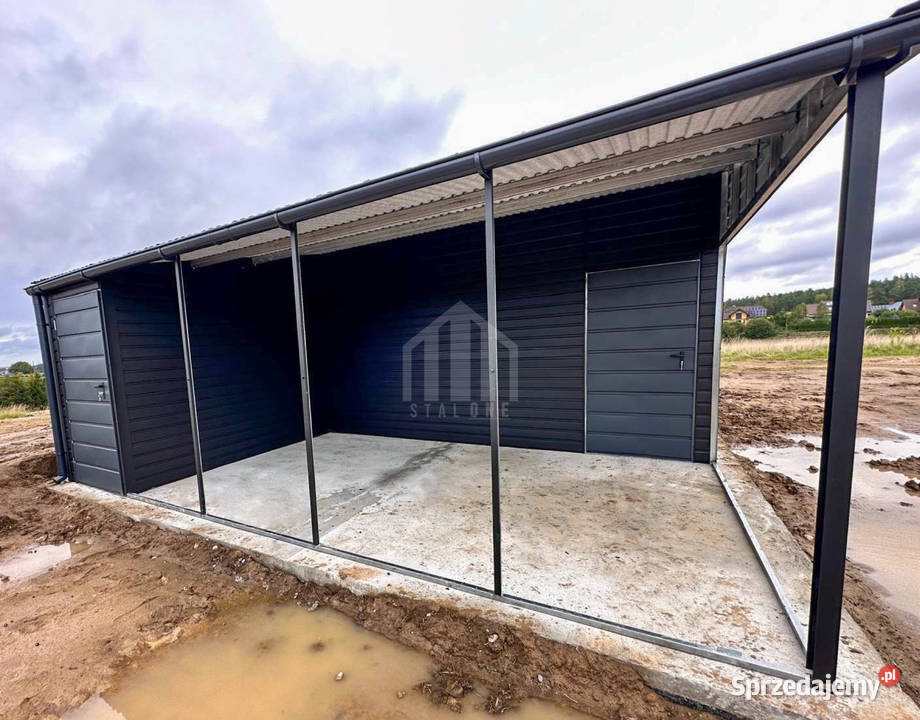 Garaż blaszany 6x6m wiata brama uchylna drzwi Malbork