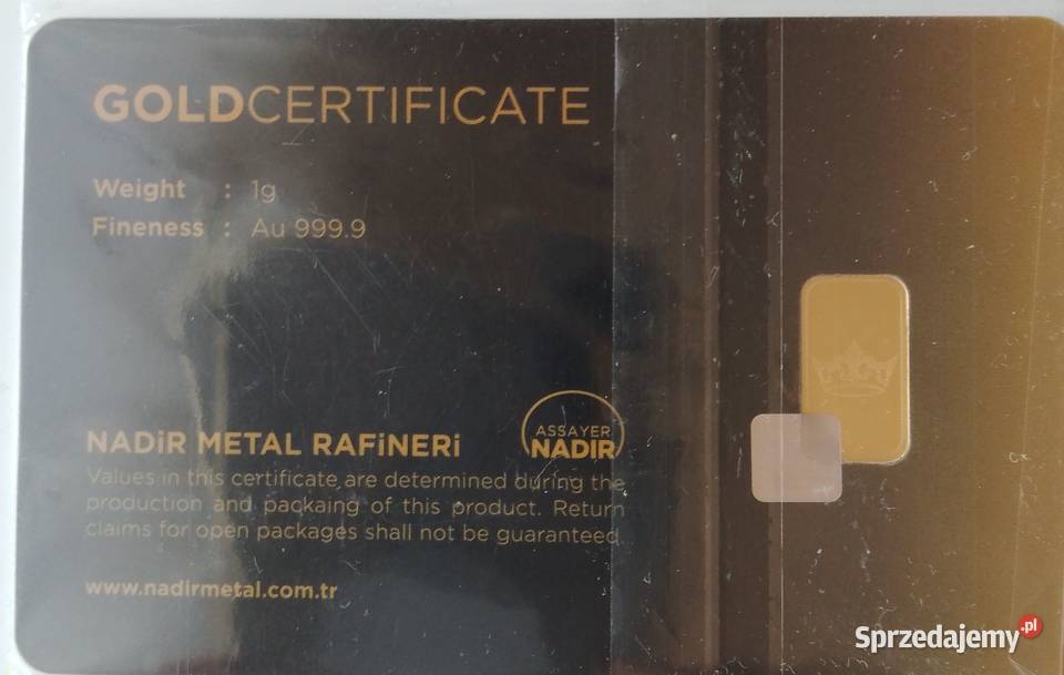 Sztabka złota 1g próba 9999 MKS Pamp Tarnów