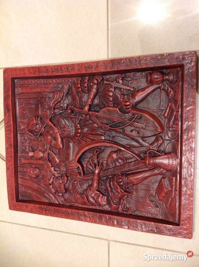 Stary Obraz Płaskorzeźba z Wosku Sygnowany Nowa Sól
